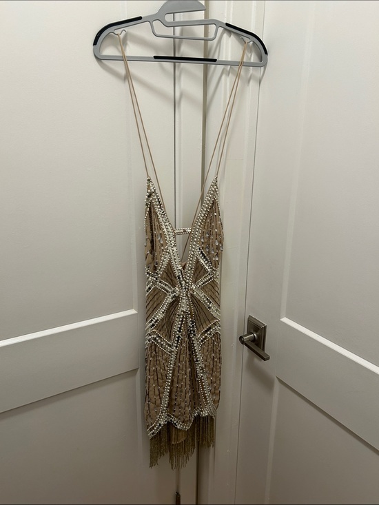 ASOS Dresses & Skirts - ASOS Beige Beaded Fringe Mini Dress